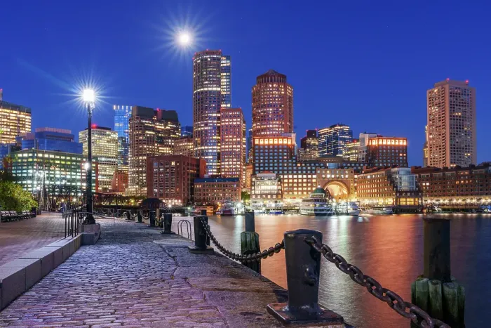 Framed Print : Full Moon, Boston Old Harbor Waterfront Boston, Massachusetts, USA Framed Print : Full Moon, Boston Old Harbor Waterfront Boston, Massachusetts, USA