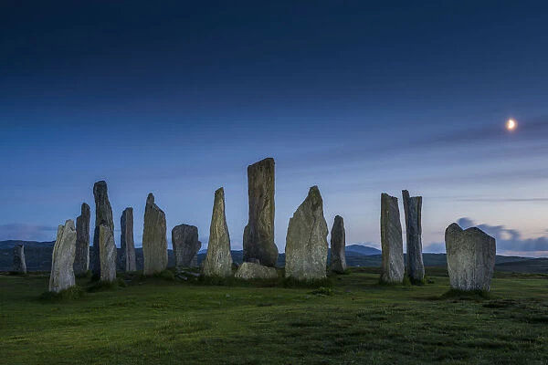 Moon over Callanish Standing Stones, Isle of Lewis, Outer Hebrides, Scotland