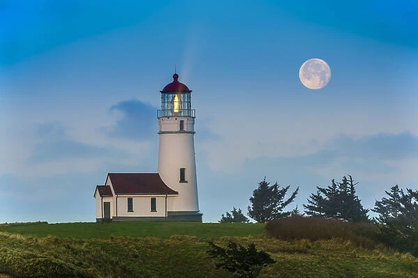 Full Moon over Cape Blanco Lighthouse, Oregon, USA