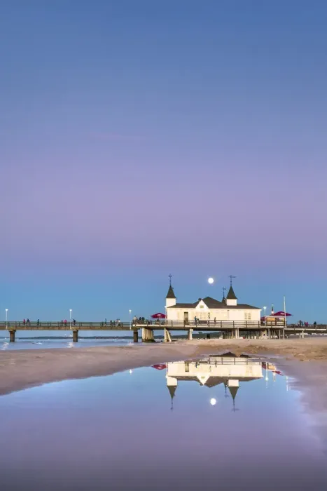 Framed Print : Full moon above the pier, Ahlbeck, Usedom island, Mecklenburg-Western Pomerania, Germany Framed Print : Full moon above the pier, Ahlbeck, Usedom island, Mecklenburg-Western Pomerania, Germany
