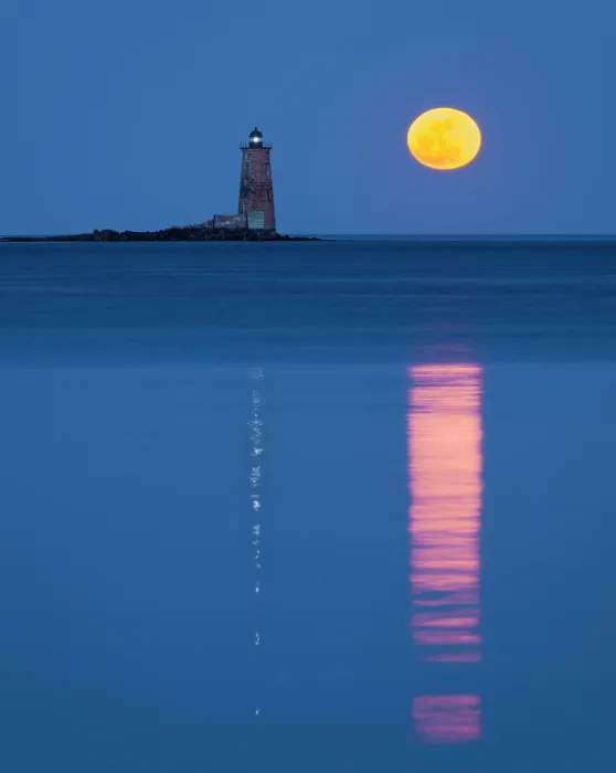 Framed Print : Full moon rising over Whaleback Lighthouse, Kittery Point, Maine, USA Framed Print : Full moon rising over Whaleback Lighthouse, Kittery Point, Maine, USA