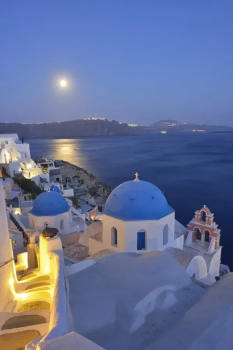 Framed Print : Moon over the town of Oia, Santorini, Kyclades, South Aegean, Greece, Europe Framed Print : Moon over the town of Oia, Santorini, Kyclades, South Aegean, Greece, Europe