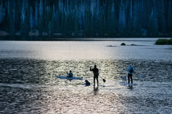 Framed Print : Moonlight paddle boarding on Sparks Lake, Central Oregon, USA Framed Print : Moonlight paddle boarding on Sparks Lake, Central Oregon, USA