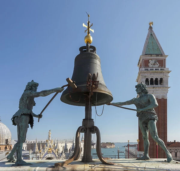 The Moors on top of the St Marks Clock Tower, St Marks Square, Venice, Veneto, Italy