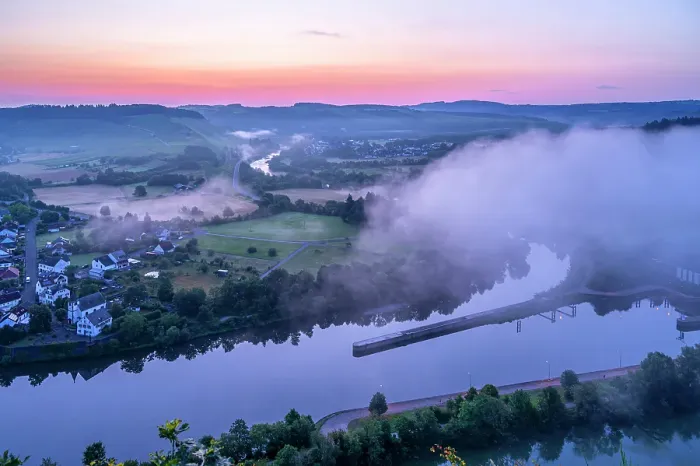 Framed Print : Morning fog above Kanzem and the river Saar, Rhineland-Palatinate, Germany Framed Print : Morning fog above Kanzem and the river Saar, Rhineland-Palatinate, Germany