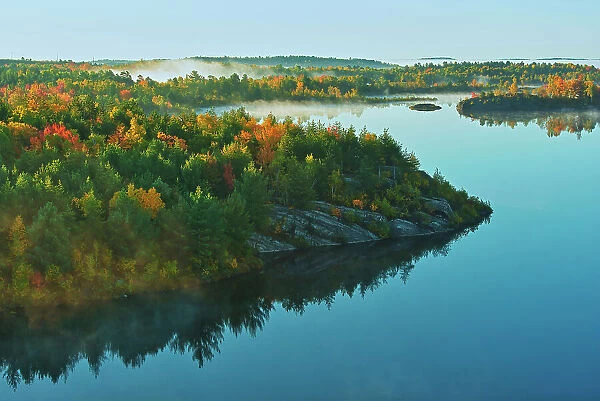 Morning fog on Lake Laurentian. Autumn. Lake Laurentian Conservation Area. Sudbury Ontario, Canada