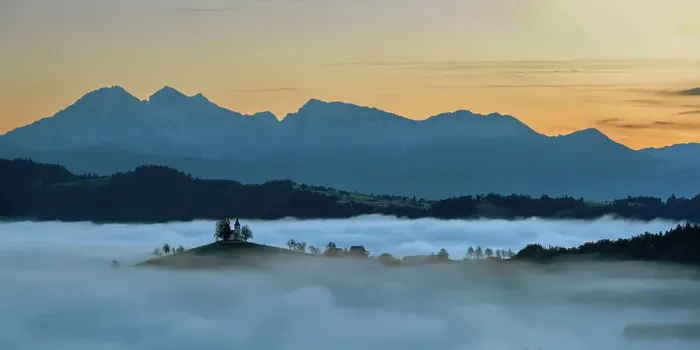 Framed Print : Morning Mist Around Church of St. Thomas, Skofja Loka, Slovenia, Europe Framed Print : Morning Mist Around Church of St. Thomas, Skofja Loka, Slovenia, Europe