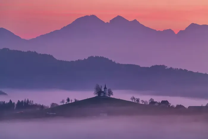 Framed Print : Morning Mist Around Church of St. Thomas, Skofja Loka, Slovenia, Europe Framed Print : Morning Mist Around Church of St. Thomas, Skofja Loka, Slovenia, Europe