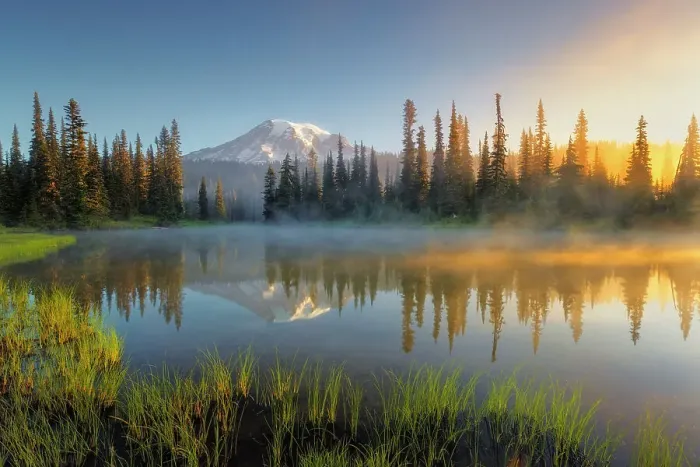 Framed Print : Morning at Reflection Lakes with Mt. Rainier in the background, Nationalpark Mt. Rainier, North West, Washington State, USA Framed Print : Morning at Reflection Lakes with Mt. Rainier in the background, Nationalpark Mt. Rainier, North West, Washington State, USA