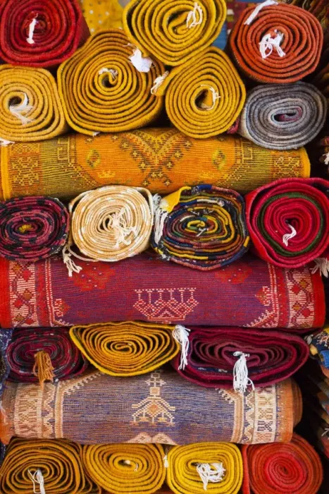 Framed Print : Morocco, Marrakech, Carpets in market Framed Print : Morocco, Marrakech, Carpets in market