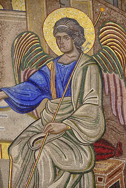 Mosaic on facade of church, Agios Nikolaos, Crete, Greece, Europe