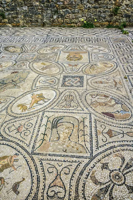 Framed Print : Mosaic tiled floors at the archaeological Site of Volubilis, Voloubilis Roman ruins, Meknes Prefecture, Morocco