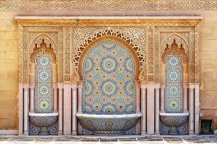 Framed Print : Mosaic tiled fountain in classic arabic style outside of Mosque Hassan II in Rabat, Morocco Framed Print : Mosaic tiled fountain in classic arabic style outside of Mosque Hassan II in Rabat, Morocco