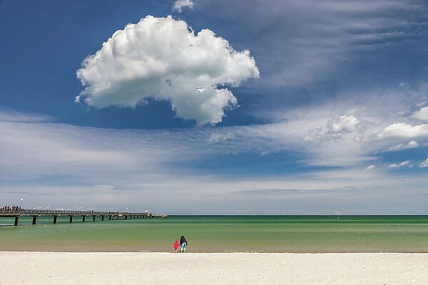 Mother and daughter on Zingst beach with summer cloud, Mecklenburg-West Pomerania, Baltic Sea, North Germany, Germany
