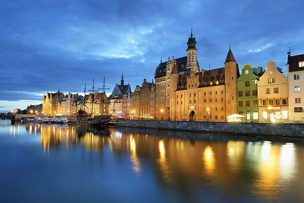 The Motlawa river in Gdansk and the historical centre. Poland