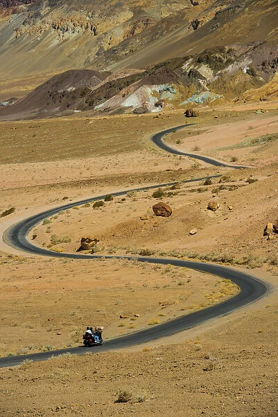 Motorbike on Winding Road, Death Valley National Park, California, USA