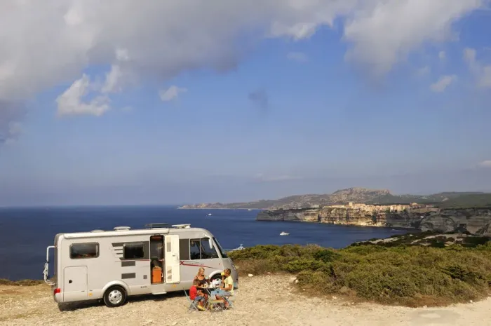 Framed Print : Motorhome, Punta Rossa, Golf de Santa Manza, Corsica, France Framed Print : Motorhome, Punta Rossa, Golf de Santa Manza, Corsica, France