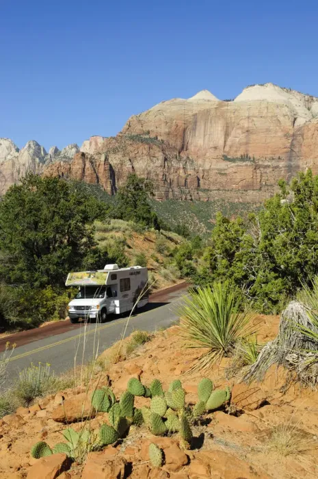Framed Print : Motorhome at West Temple Mountain, Zion National park, Utah, USA Framed Print : Motorhome at West Temple Mountain, Zion National park, Utah, USA