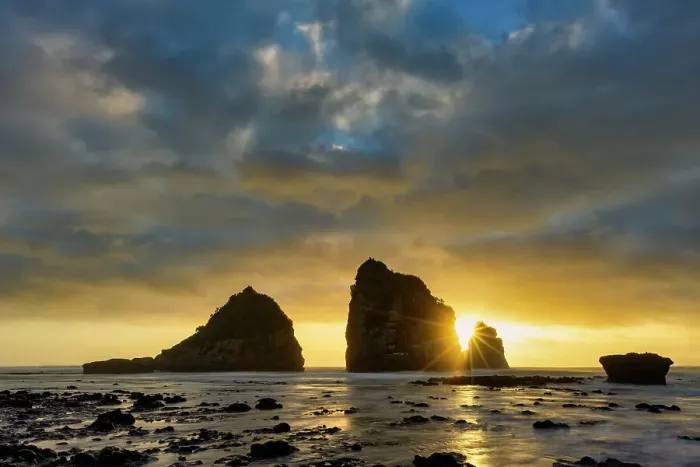 Framed Print : Motukiekie Beach at Sunset, near Greymouth, South Island, New Zealand