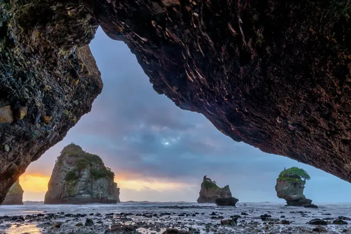 Framed Print : Motukiekie Beach at Sunset, near Greymouth, South Island, New Zealand