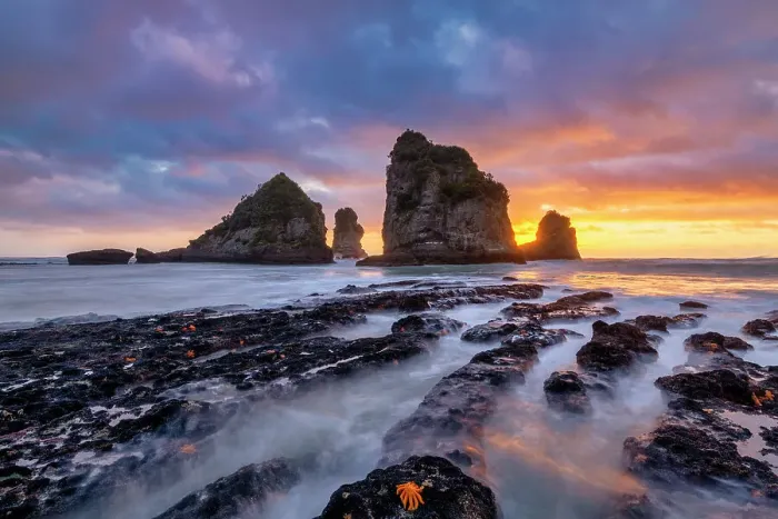 Framed Print : Motukiekie Beach at Sunset, near Greymouth, South Island, New Zealand