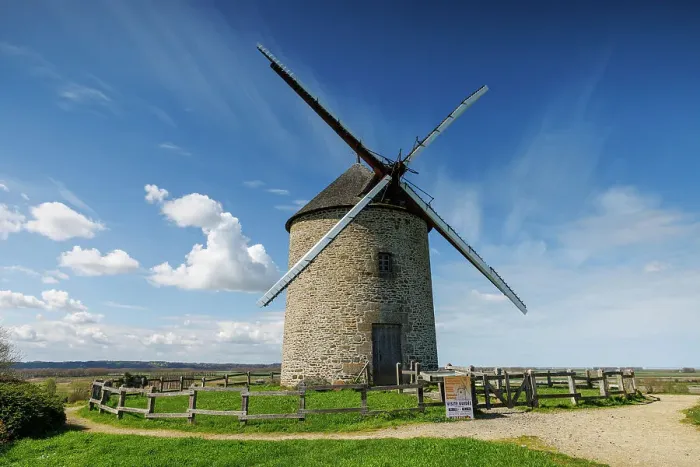 Framed Print : Moulin de Moidrey windmill in the Bay of Mont Saint Michel, Manche, Normandy, France