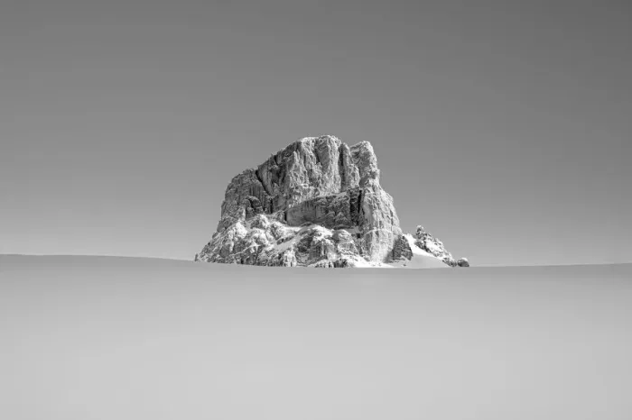 Framed Print : Mount Averau appears during the ascent to Alpe Fedare in Dolomiti on a cold winter
