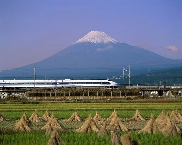 Mount Fuji  /  Bullet Train & Rice Fields, Fuji, Honshu, Japan
