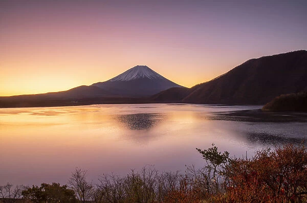 Mount Fuji and Lake Motosu at dawn, Yamanashi Prefecture, Japan