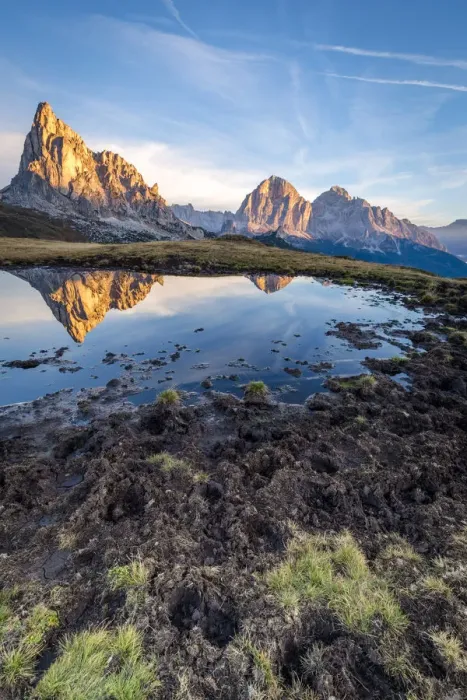 Framed Print : Mount Gusela and Tofane group are mirrored in a pond, Giau pass, Cortina d Ampezzo Framed Print : Mount Gusela and Tofane group are mirrored in a pond, Giau pass, Cortina d Ampezzo