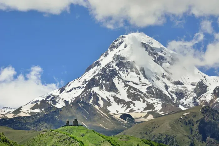 Framed Print : Mount Kazbek (5047m), the third-highest peak in Georgia, bordering Russia, with Framed Print : Mount Kazbek (5047m), the third-highest peak in Georgia, bordering Russia, with