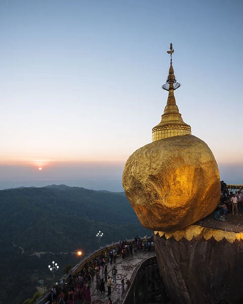 Mount Kyaiktiyo (Golden Rock) at sunset, Mon State, Myanmar, Asia