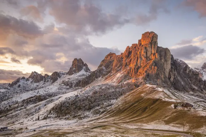 Framed Print : Mount Ra Gusela at sunset, Giau pass, Colle Santa Lucia, Belluno district, Veneto, Italy Framed Print : Mount Ra Gusela at sunset, Giau pass, Colle Santa Lucia, Belluno district, Veneto, Italy