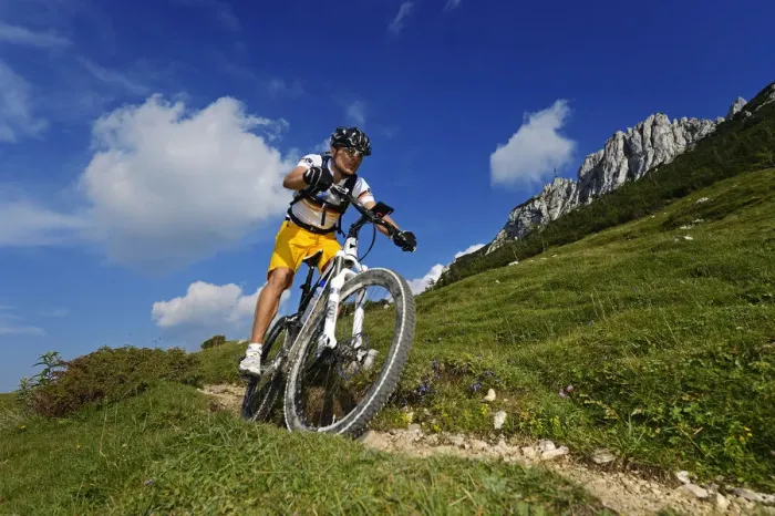 Framed Print : Mountain biker on the Kampenwand, Chiemgau, Upper Bavaria, Bavaria, Germany, MR Framed Print : Mountain biker on the Kampenwand, Chiemgau, Upper Bavaria, Bavaria, Germany, MR