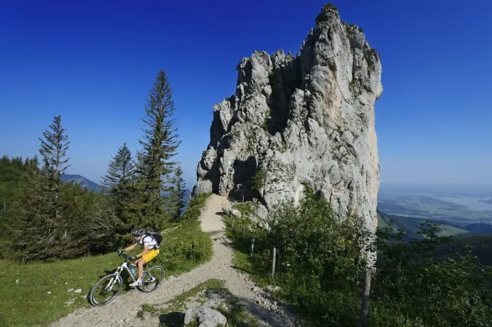 Framed Print : Mountain bikers before Staffelstein, Kampenwand, Chiemgau, Upper Bavaria, Bavaria Framed Print : Mountain bikers before Staffelstein, Kampenwand, Chiemgau, Upper Bavaria, Bavaria