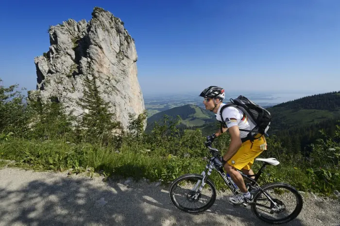 Framed Print : Mountain bikers before Staffelstein, Kampenwand, Chiemgau, Upper Bavaria, Bavaria Framed Print : Mountain bikers before Staffelstein, Kampenwand, Chiemgau, Upper Bavaria, Bavaria