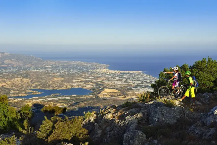 Framed Print : Mountain bikers in Stavros, Selakano overlooking Agios Nikolaos, Crete, Greece, Europe Framed Print : Mountain bikers in Stavros, Selakano overlooking Agios Nikolaos, Crete, Greece, Europe