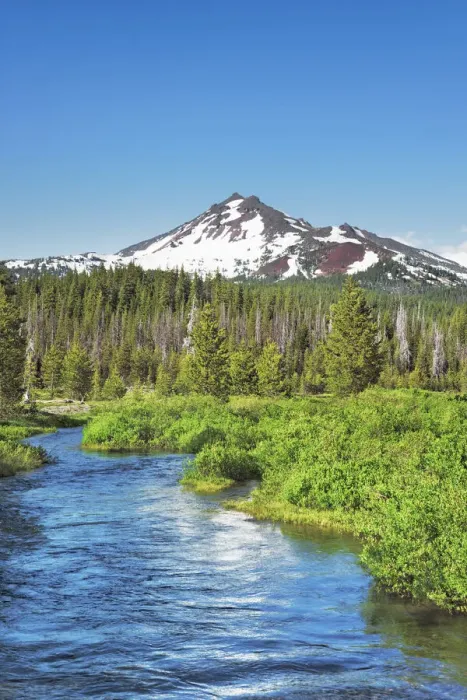 Framed Print : Mountain brook at Sparks Lake with Three Sisters - USA, Oregon, Deschutes, Cascade Lakes Framed Print : Mountain brook at Sparks Lake with Three Sisters - USA, Oregon, Deschutes, Cascade Lakes