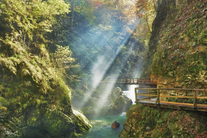 Framed Print : Mountain brook with sunrays through mist - Slovenia, Gorenjska, Bled, Vintgarklamm - Alps Framed Print : Mountain brook with sunrays through mist - Slovenia, Gorenjska, Bled, Vintgarklamm - Alps