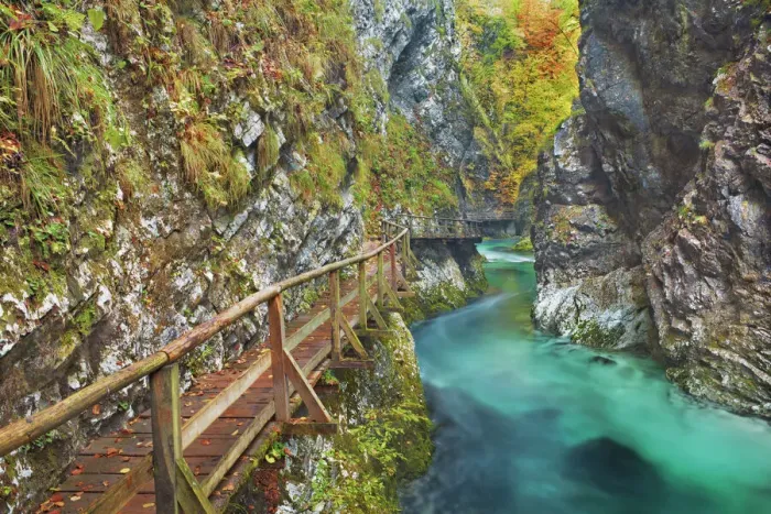 Framed Print : Mountain brook with wooden footbridges through canyon - Slovenia, Gorenjska, Bled Framed Print : Mountain brook with wooden footbridges through canyon - Slovenia, Gorenjska, Bled