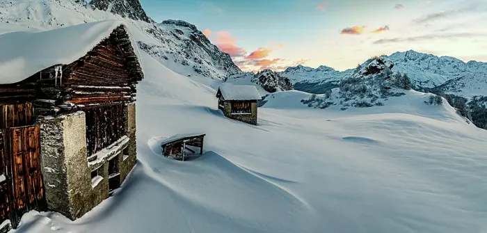 Framed Print : Mountain huts covered with snow after a blizzard, Maloja, Engadin, Graubunden canton, Switzerland Framed Print : Mountain huts covered with snow after a blizzard, Maloja, Engadin, Graubunden canton, Switzerland