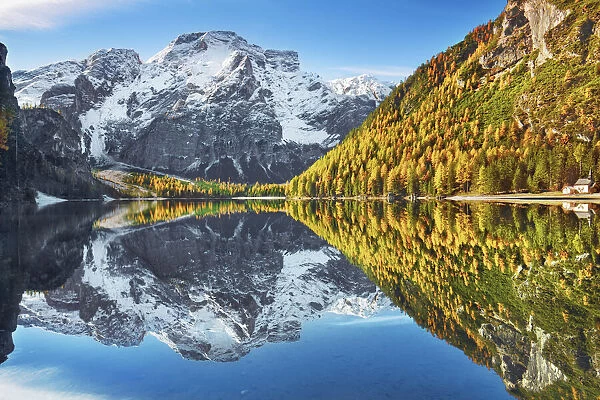 Mountain impression Lake Prags with Seekofel - Italy, Trentino-Alto Adige, South Tyrol