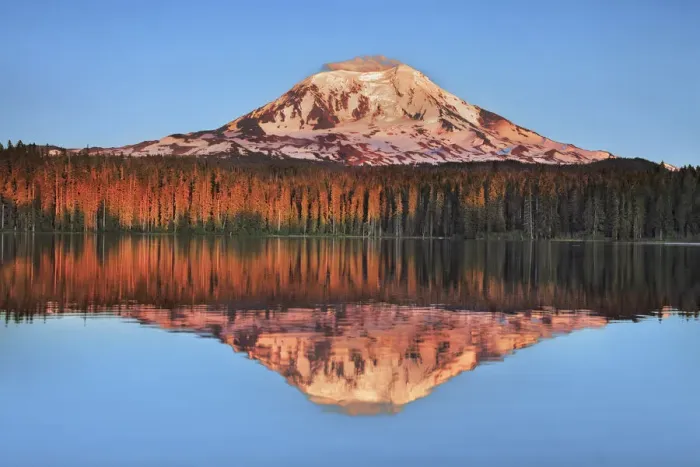 Framed Print : Mountain impression reflection of Mount Adams in Takhlakh Lake - USA, Washington Framed Print : Mountain impression reflection of Mount Adams in Takhlakh Lake - USA, Washington