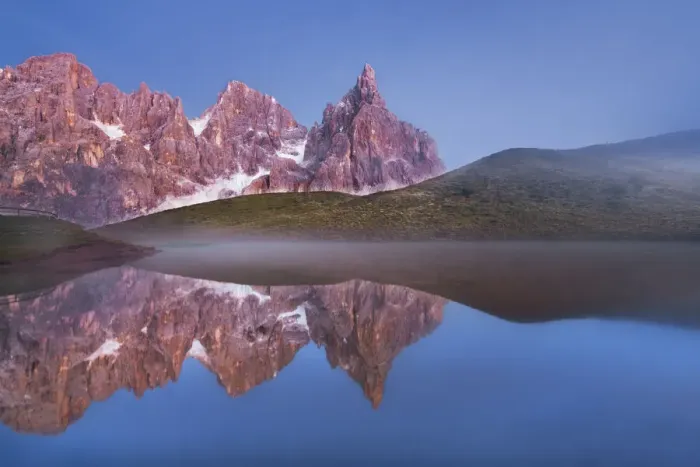 Framed Print : Mountain impression Reflection of Pale di San Martino in lake - Italy Framed Print : Mountain impression Reflection of Pale di San Martino in lake - Italy