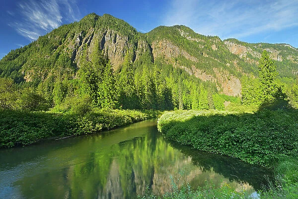 Mountains of the Cascade Range and river, E. C. Manning Provincial Park, British Columbia, Canada