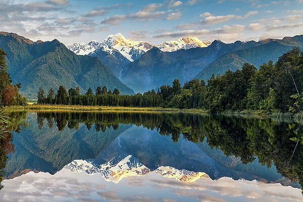 Mt Cook & Mt Tasman Reflecting in Lake Matheson, South Island, New Zealand