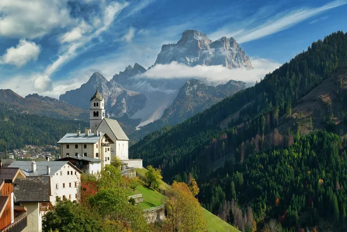 Framed Print : Mt. Pelmo & St. Lucia Church, Colle Santa Lucia, Dolomites, Veneto, Italy Framed Print : Mt. Pelmo & St. Lucia Church, Colle Santa Lucia, Dolomites, Veneto, Italy