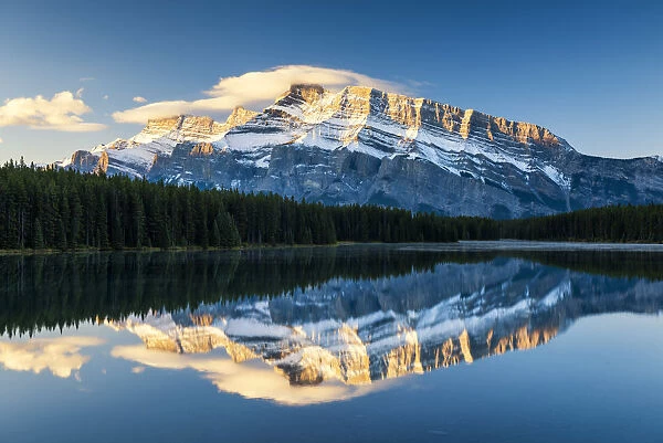 Mt. Rundle Reflecting in Two Jacks Lake, Banff National Park, Alberta, Canada