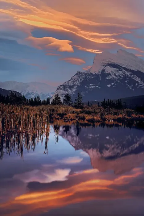 Framed Print : Mt. Rundle and Vermillion Lake at sunset, Banff National Park, Alberta, Canada