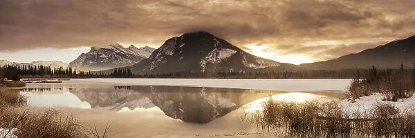 Mt. Rundle Winter Sunrise, Vermilion Lakes, Banff, Alberta, Canada